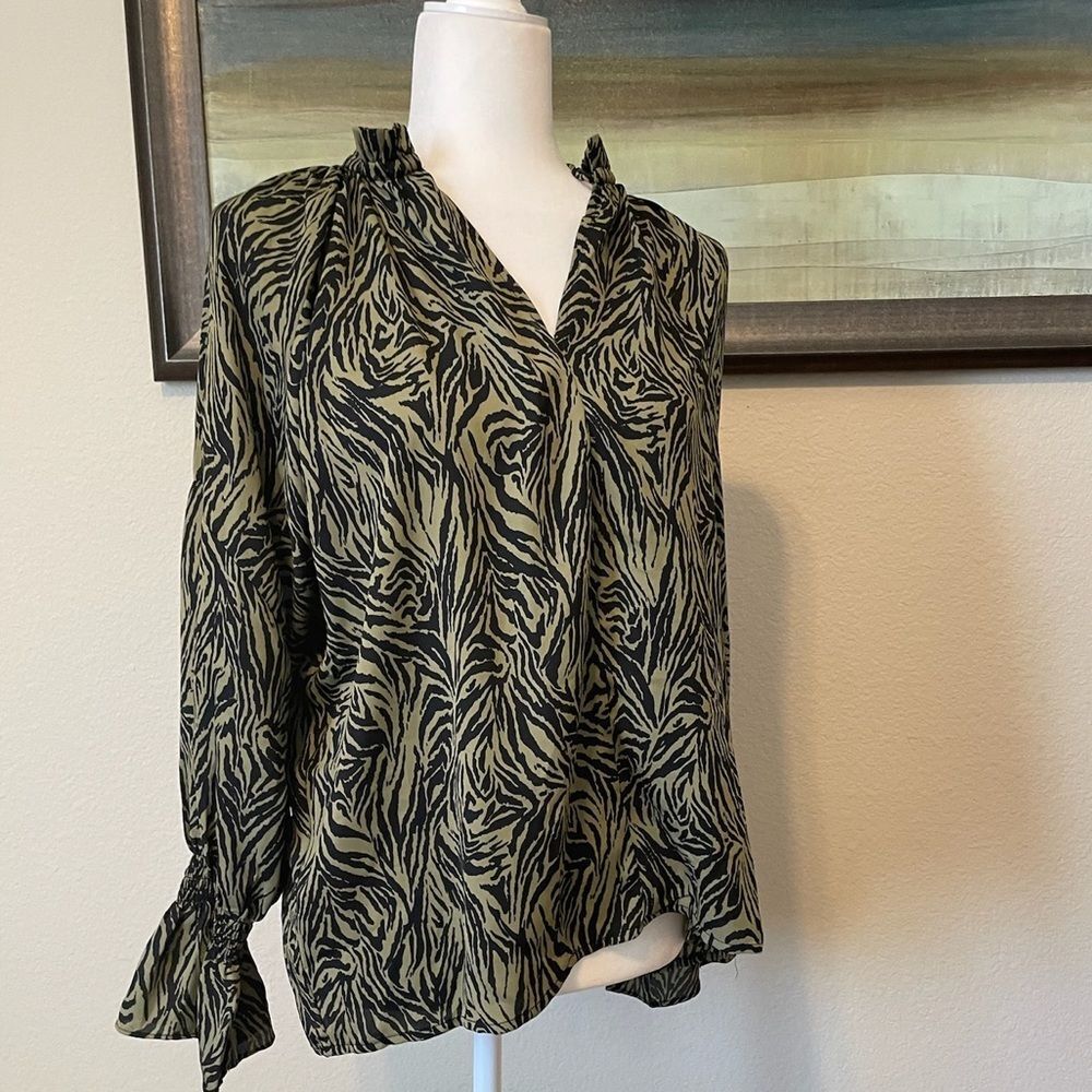 P. Chill green and black tiger blouse